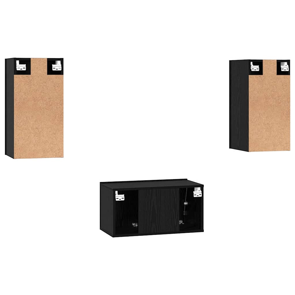 Set TV komoda Zidne 3 pcs Crni hrast Konstruirano drvo