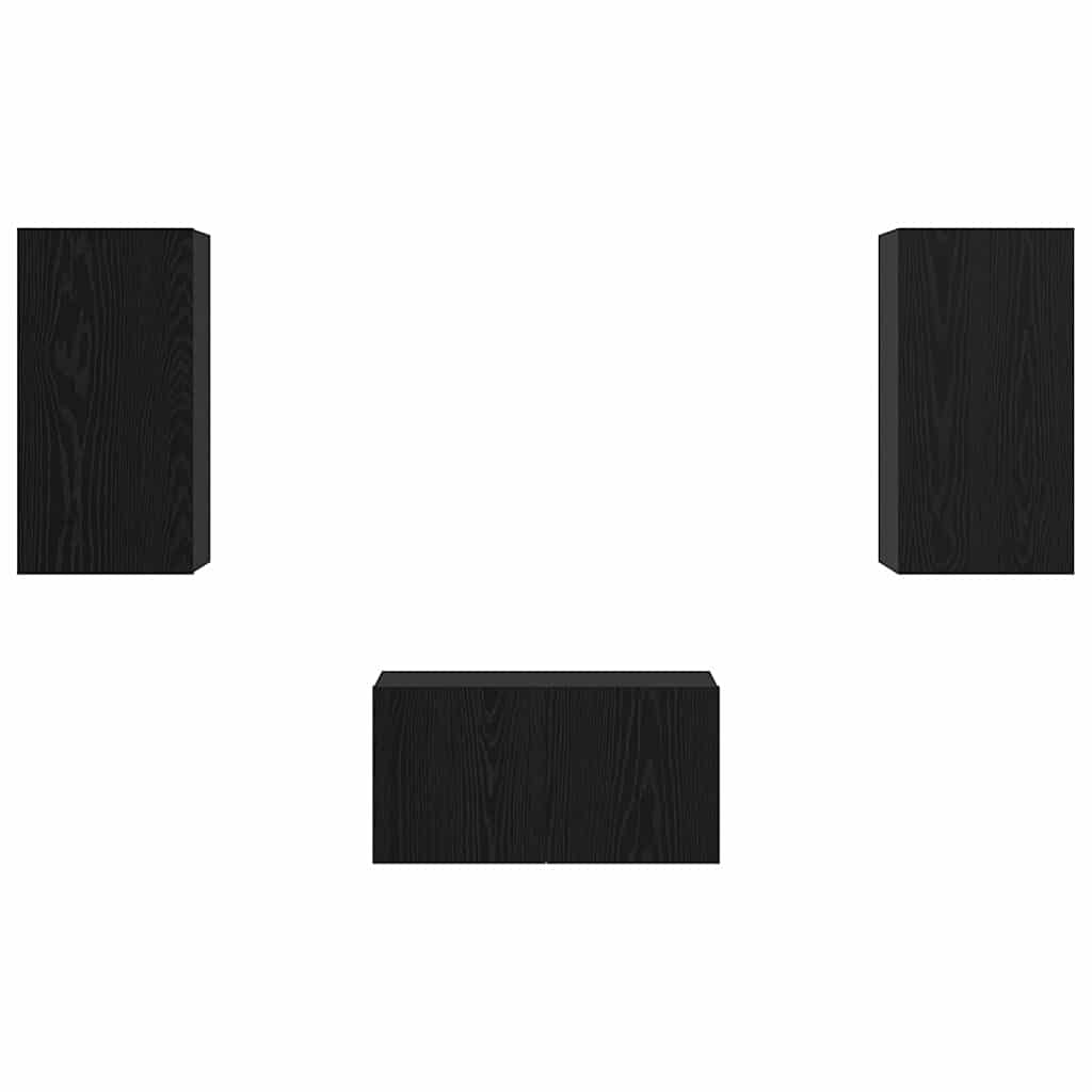 Set TV komoda Zidne 3 pcs Crni hrast Konstruirano drvo
