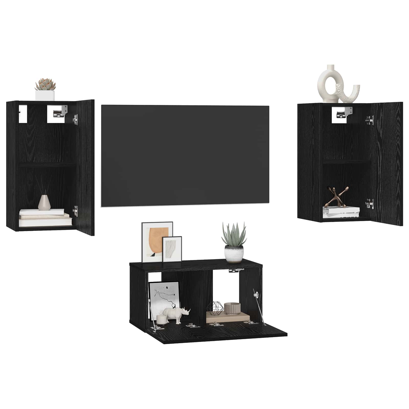 Set TV komoda Zidne 3 pcs Crni hrast Konstruirano drvo