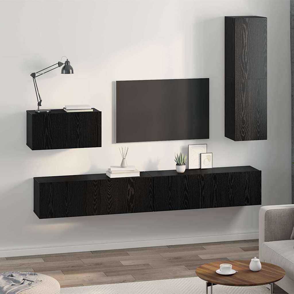 TV Kabinet za Zid Zidne 4 pcs Crni hrast Konstruirano drvo