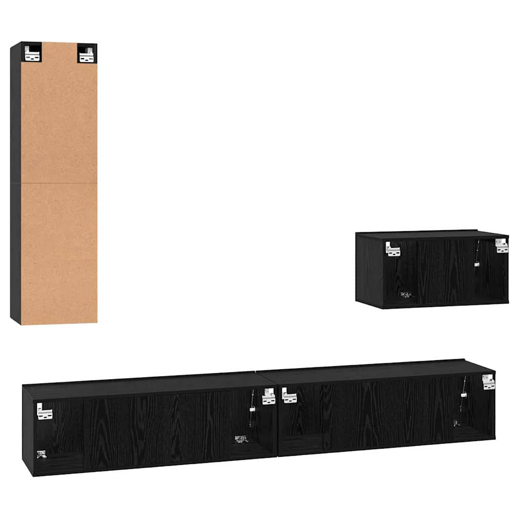 TV Kabinet za Zid Zidne 4 pcs Crni hrast Konstruirano drvo