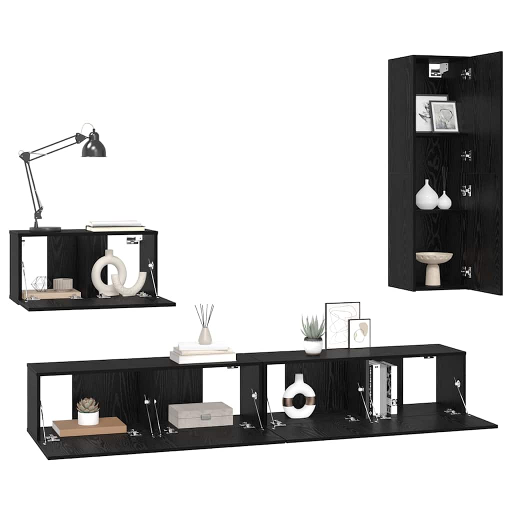 TV Kabinet za Zid Zidne 4 pcs Crni hrast Konstruirano drvo