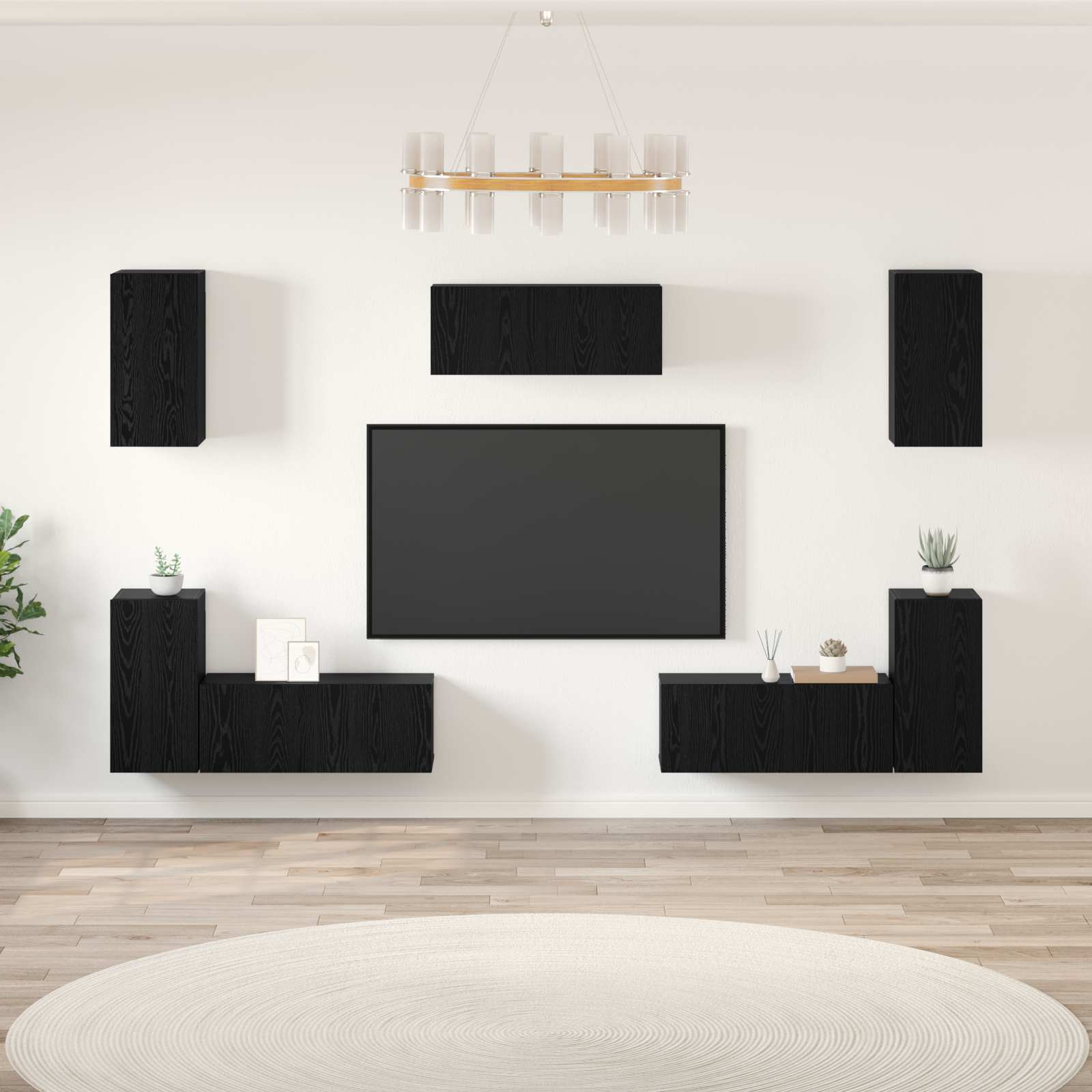 Set TV komoda Zidne 7 pcs Crni hrast Konstruirano drvo