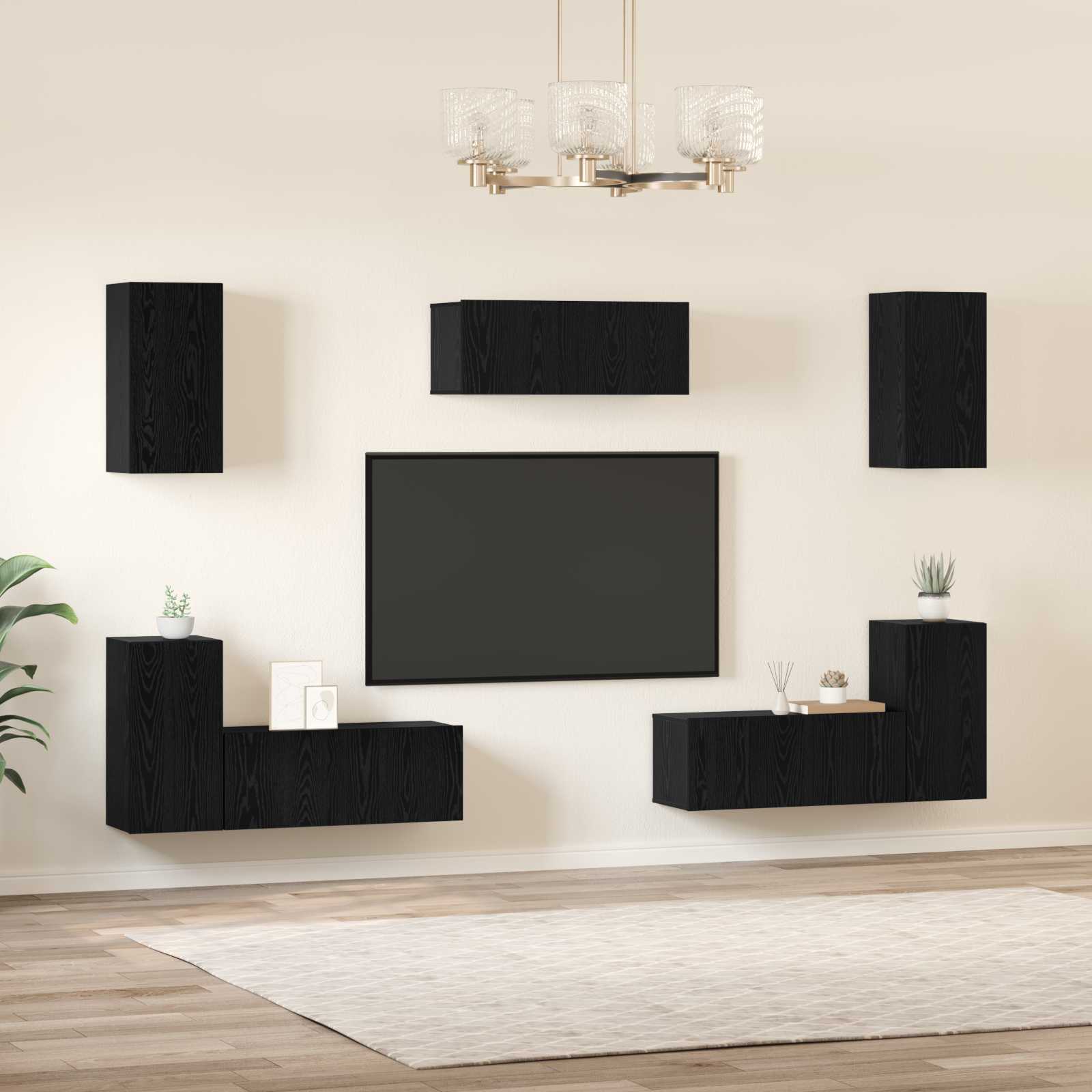 Set TV komoda Zidne 7 pcs Crni hrast Konstruirano drvo