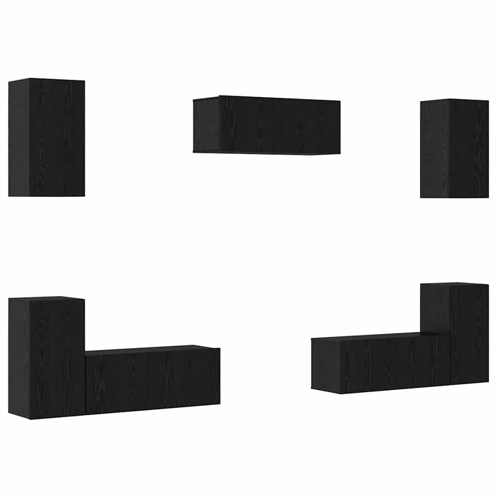 Set TV komoda Zidne 7 pcs Crni hrast Konstruirano drvo