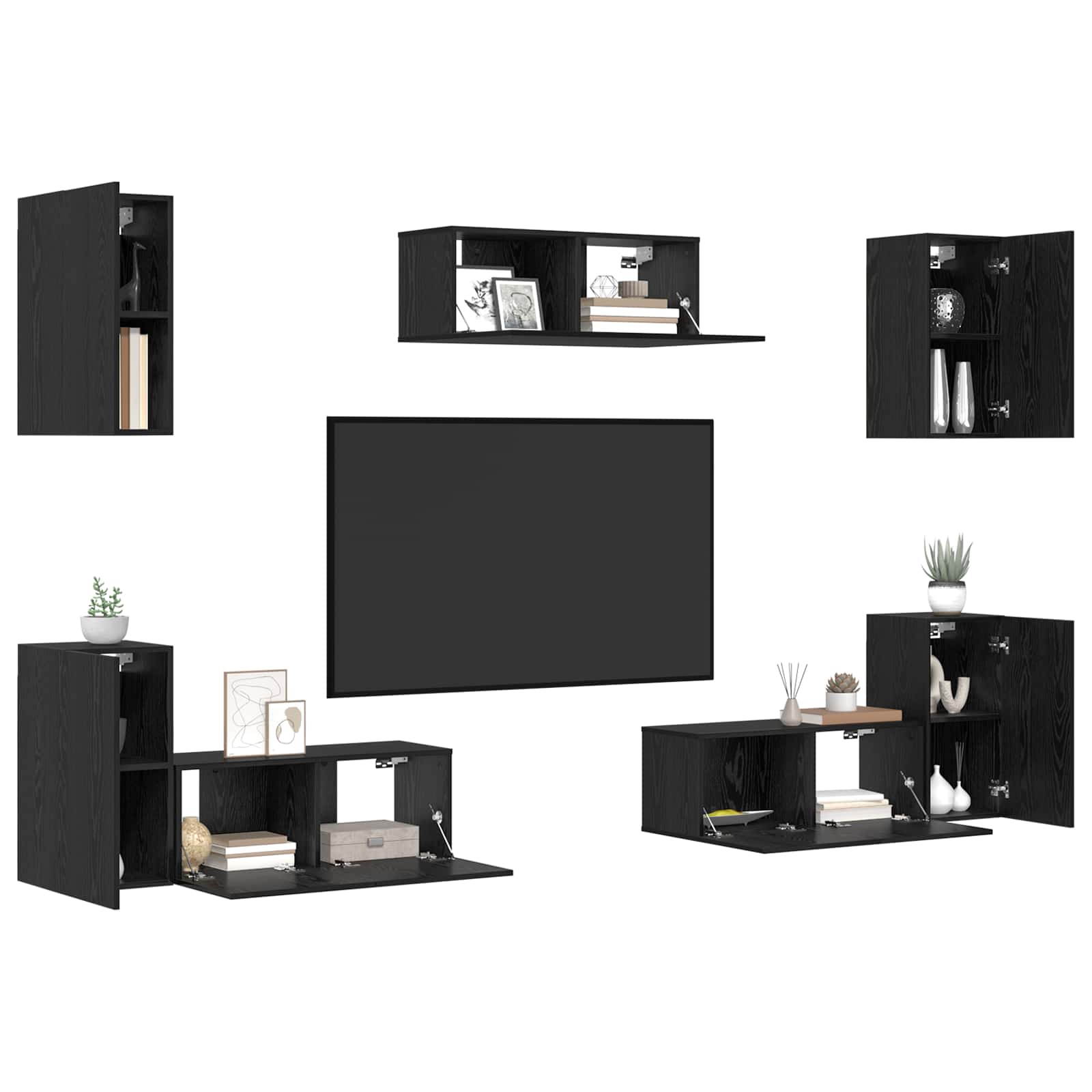 Set TV komoda Zidne 7 pcs Crni hrast Konstruirano drvo