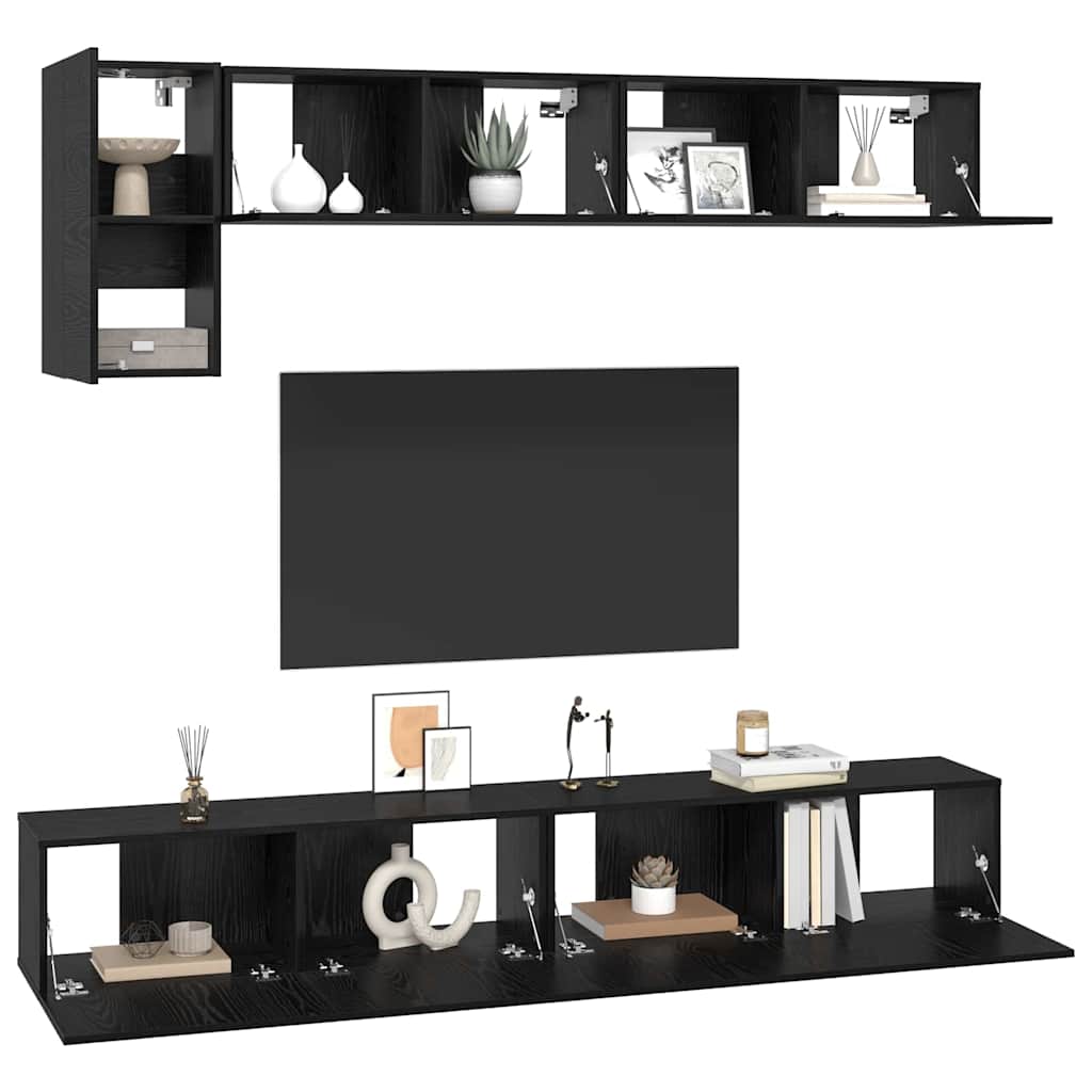 Set TV komoda Zidne 5 pcs Crni hrast Konstruirano drvo