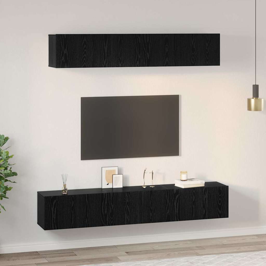 Set TV komoda Zidne 5 pcs Crni hrast Konstruirano drvo