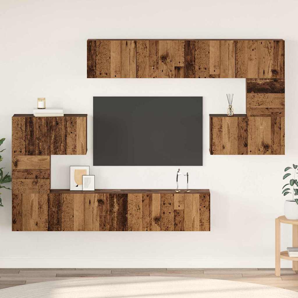 Set TV komoda Zidne 8 pcs Staro drvo Konstruirano drvo