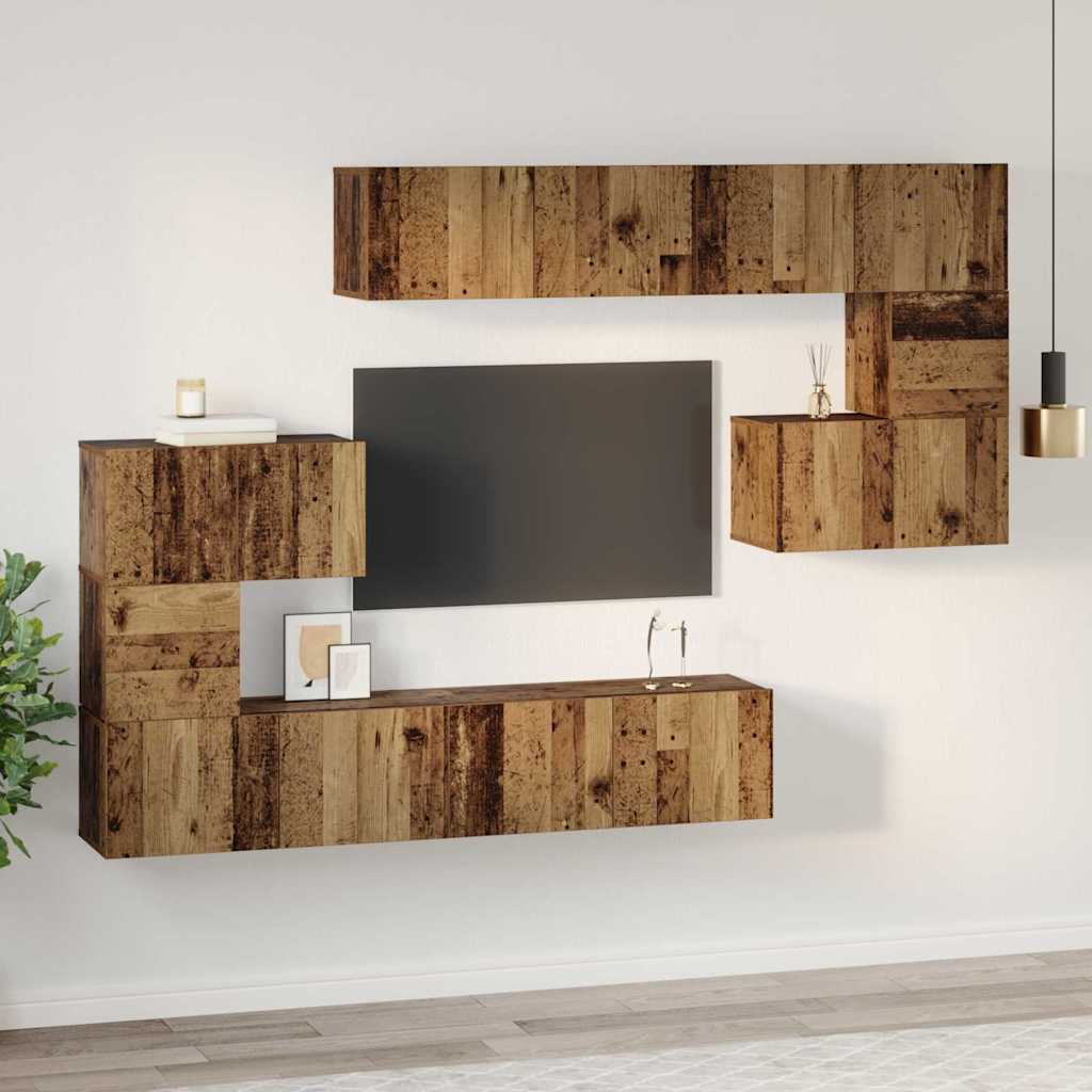 Set TV komoda Zidne 8 pcs Staro drvo Konstruirano drvo