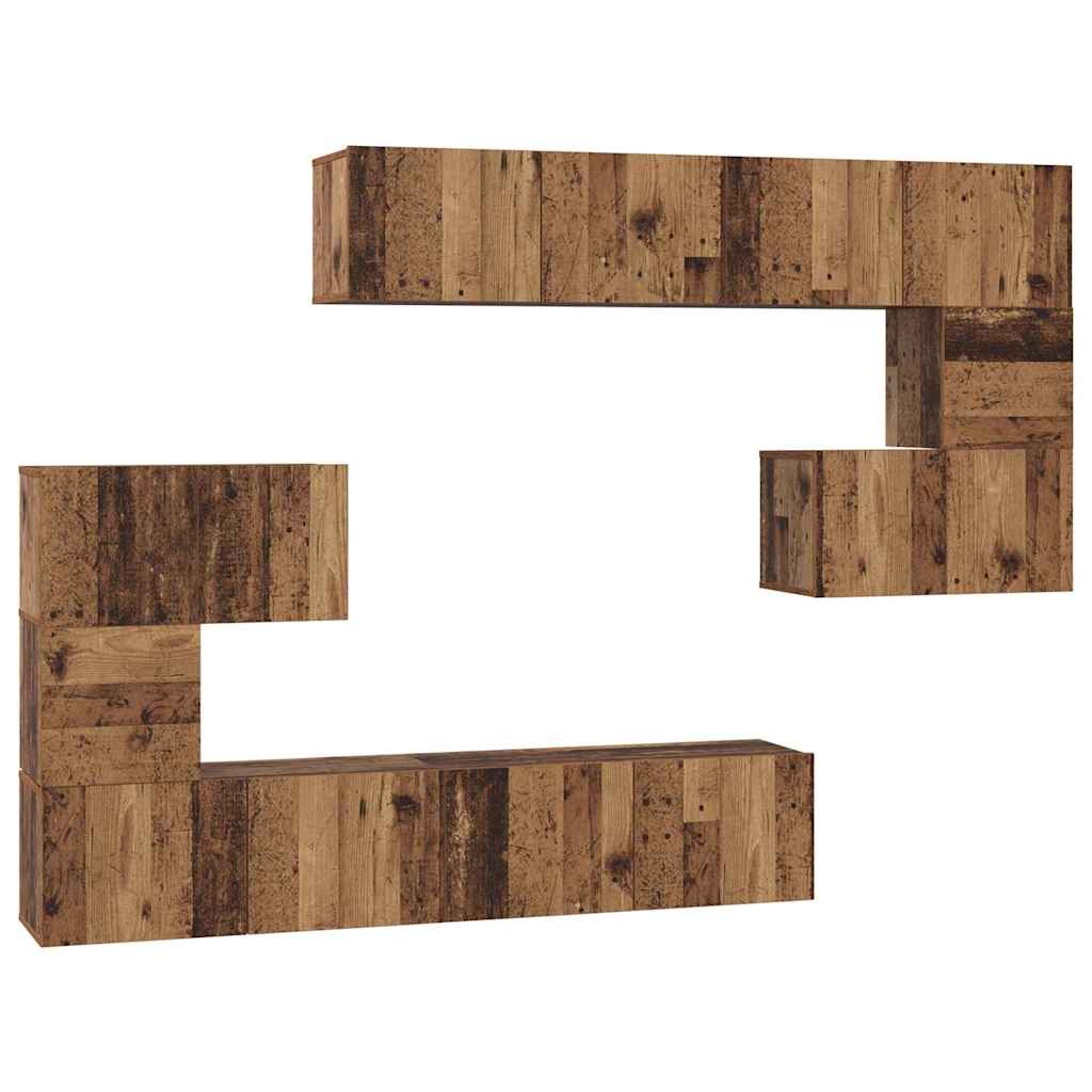 Set TV komoda Zidne 8 pcs Staro drvo Konstruirano drvo