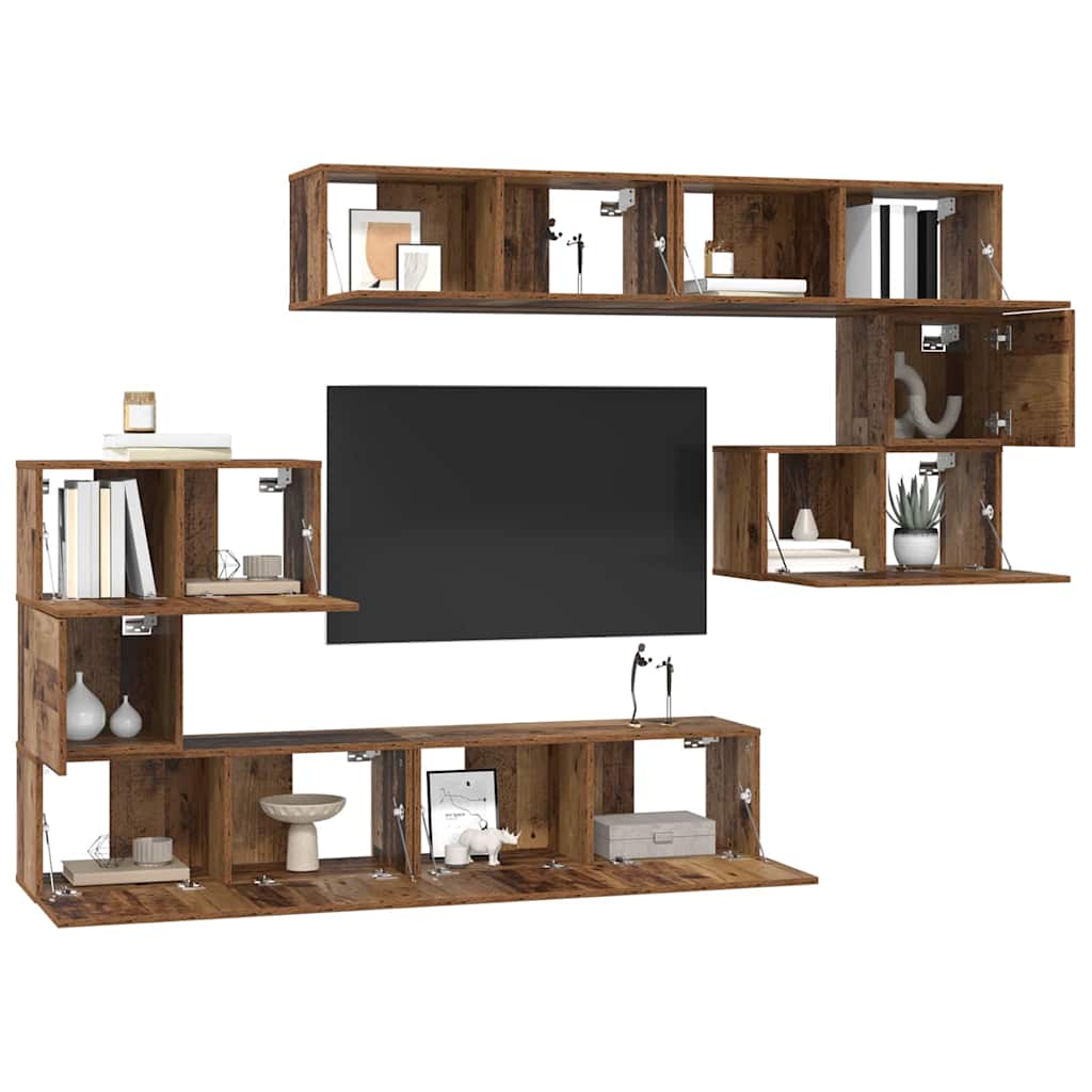 Set TV komoda Zidne 8 pcs Staro drvo Konstruirano drvo