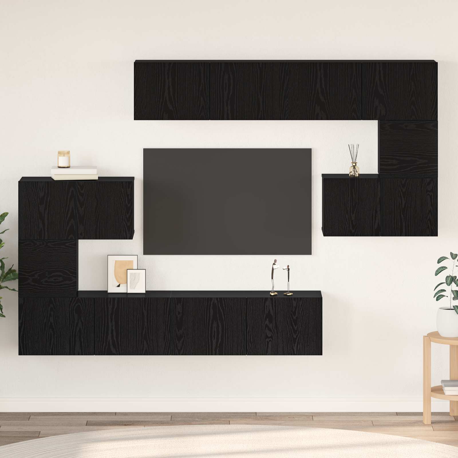 Set TV komoda Zidne 8 pcs Crni hrast Konstruirano drvo