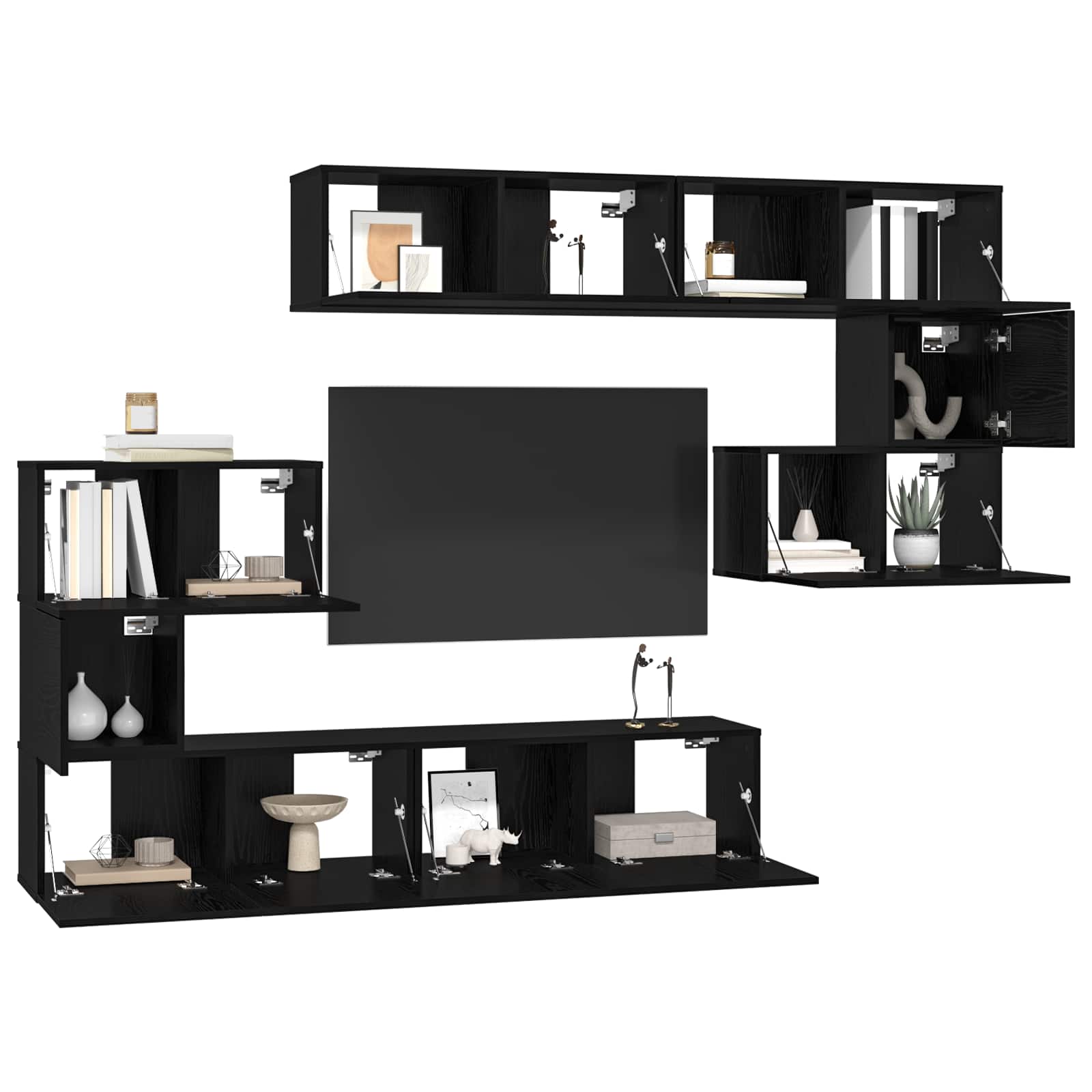 Set TV komoda Zidne 8 pcs Crni hrast Konstruirano drvo