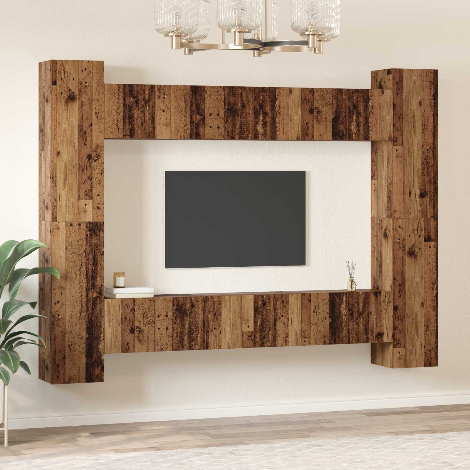 Set TV komoda Zidne 10 pcs Staro drvo 30,5 x 30 x 90 cm