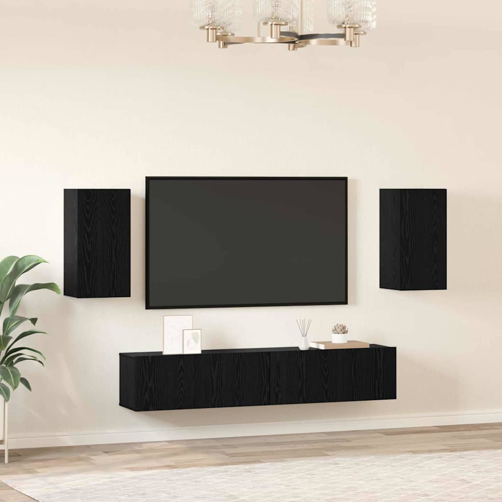 Set TV komoda Zidne 4 pcs Crni hrast Konstruirano drvo