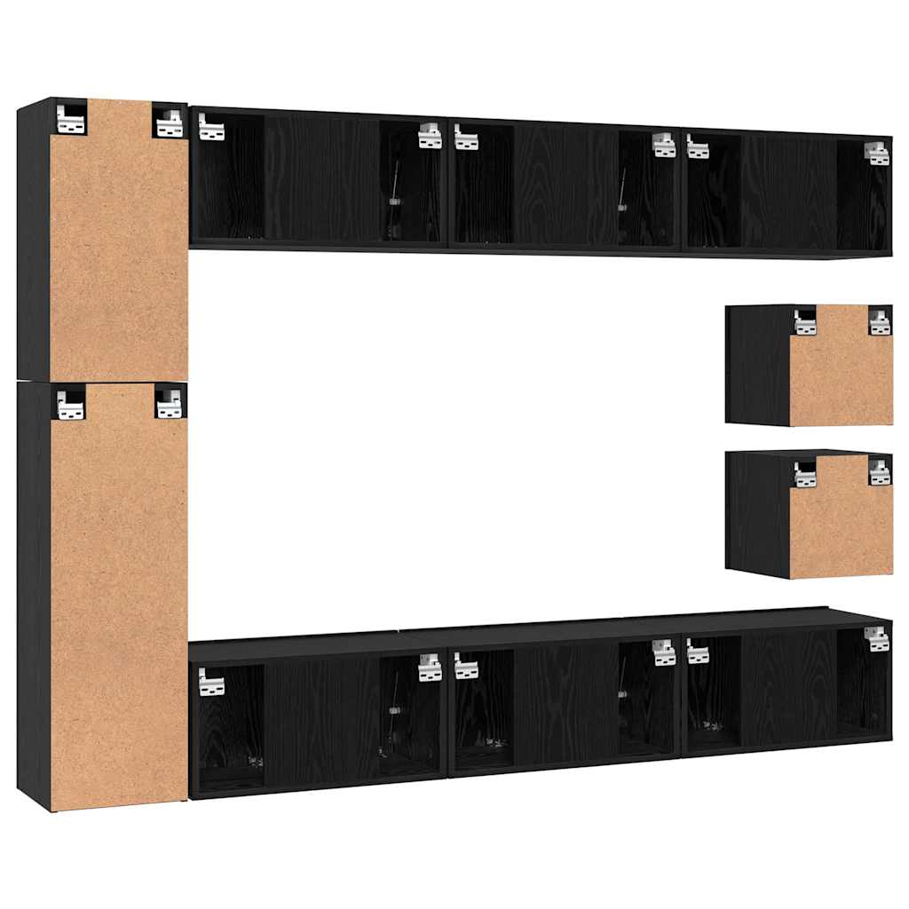 Set TV komoda Zidne 10 pcs Crni hrast Konstruirano drvo