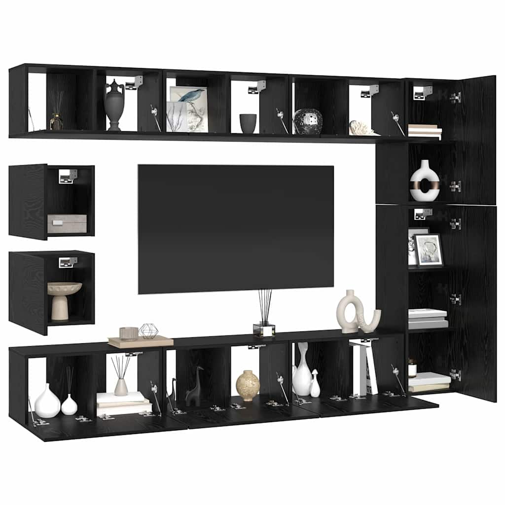 Set TV komoda Zidne 10 pcs Crni hrast Konstruirano drvo
