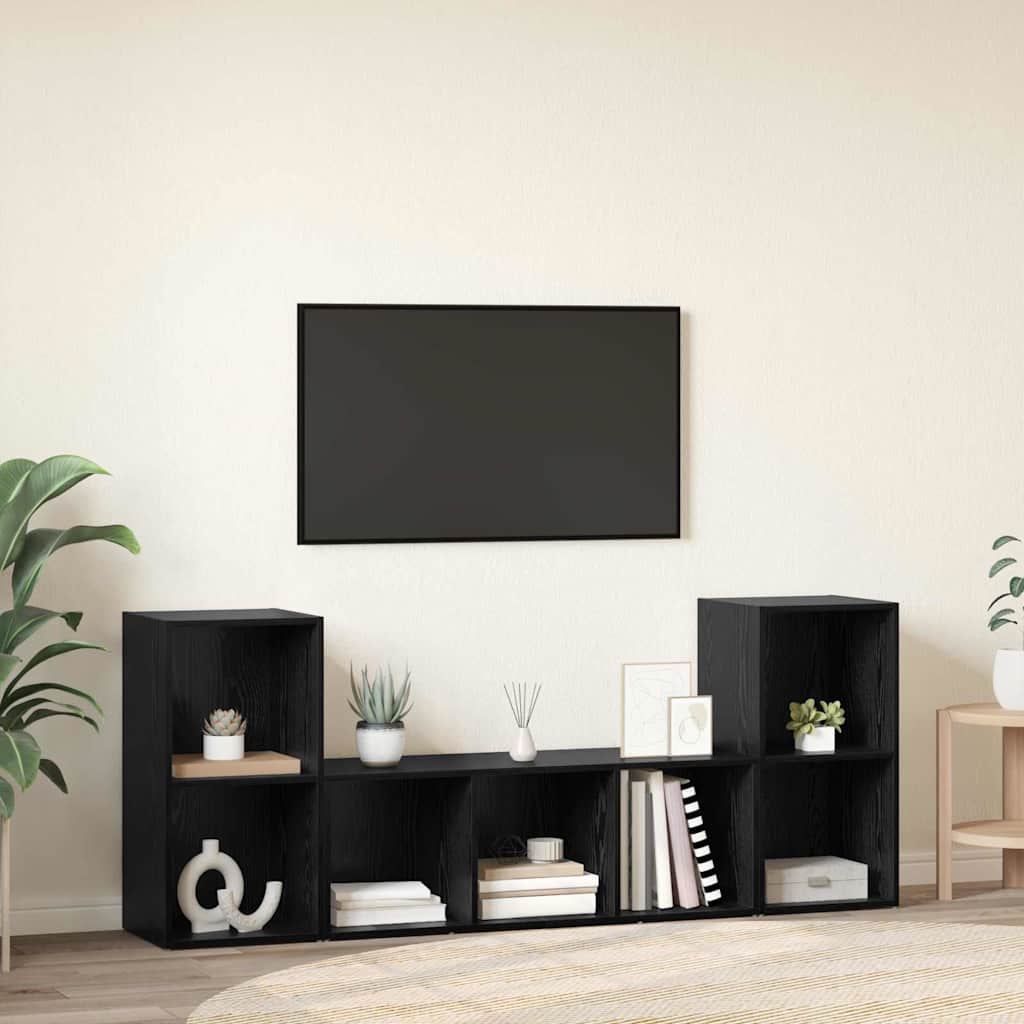 Set TV komoda Zidne 3 pcs Crna Konstruirano drvo