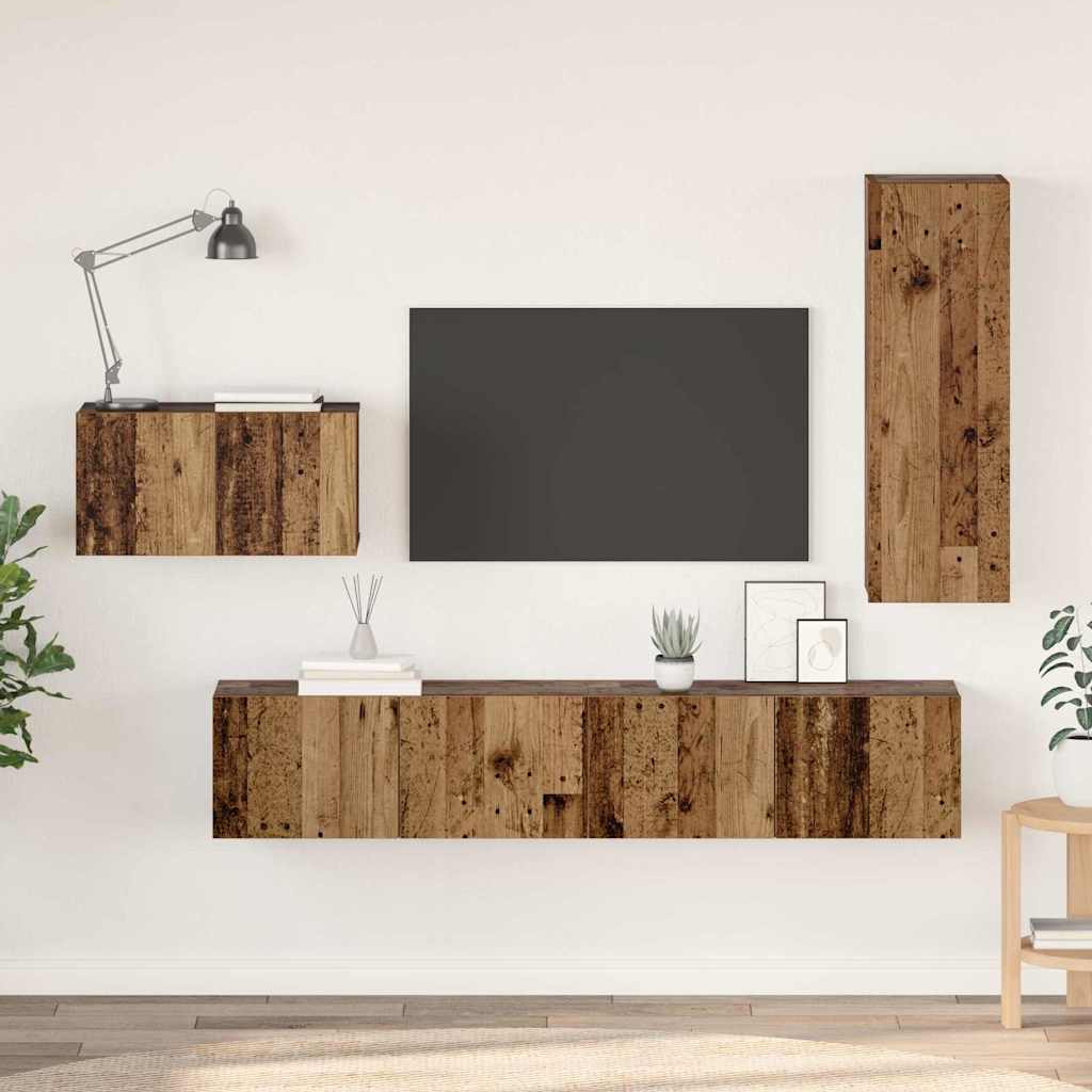Set TV komoda s ladicama 4 pcs Staro drvo Konstruirano drvo