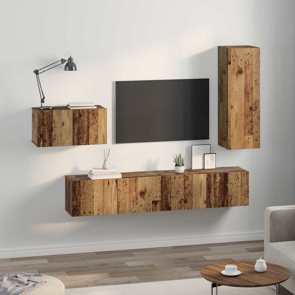 Set TV komoda s ladicama 4 pcs Staro drvo Konstruirano drvo