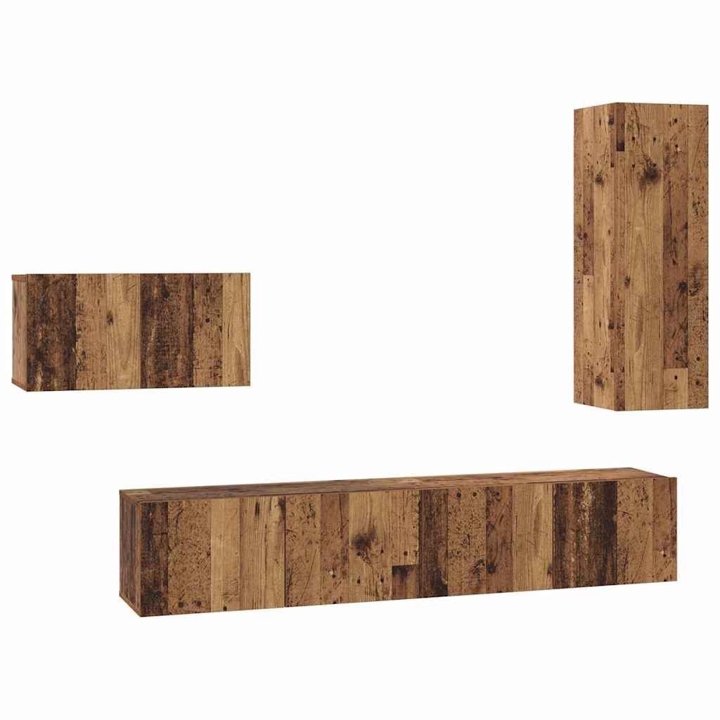 Set TV komoda s ladicama 4 pcs Staro drvo Konstruirano drvo