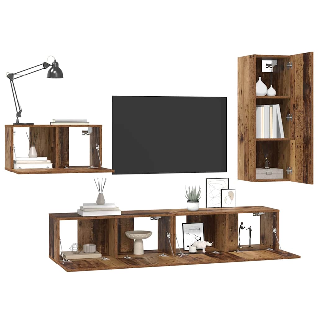 Set TV komoda s ladicama 4 pcs Staro drvo Konstruirano drvo