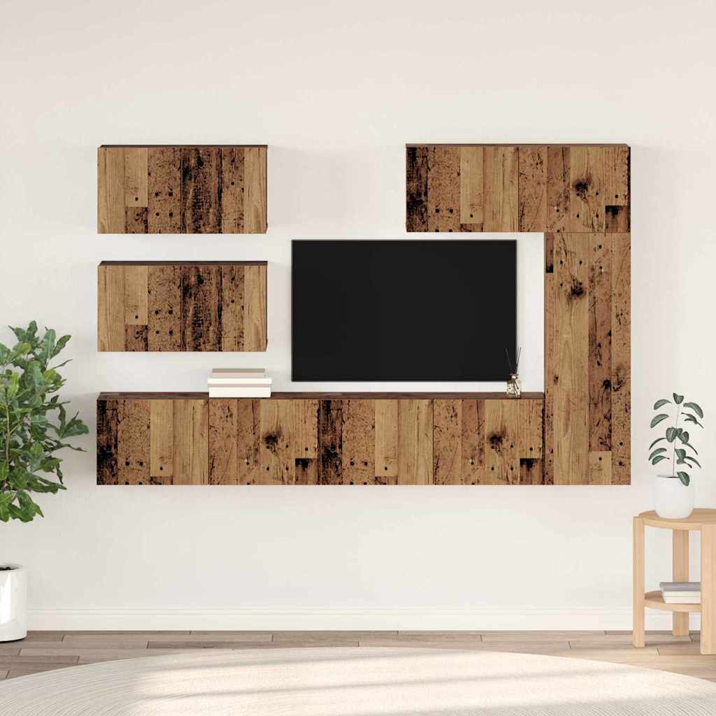 Set TV komoda Zidne 6 pcs Staro drvo Konstruirano drvo