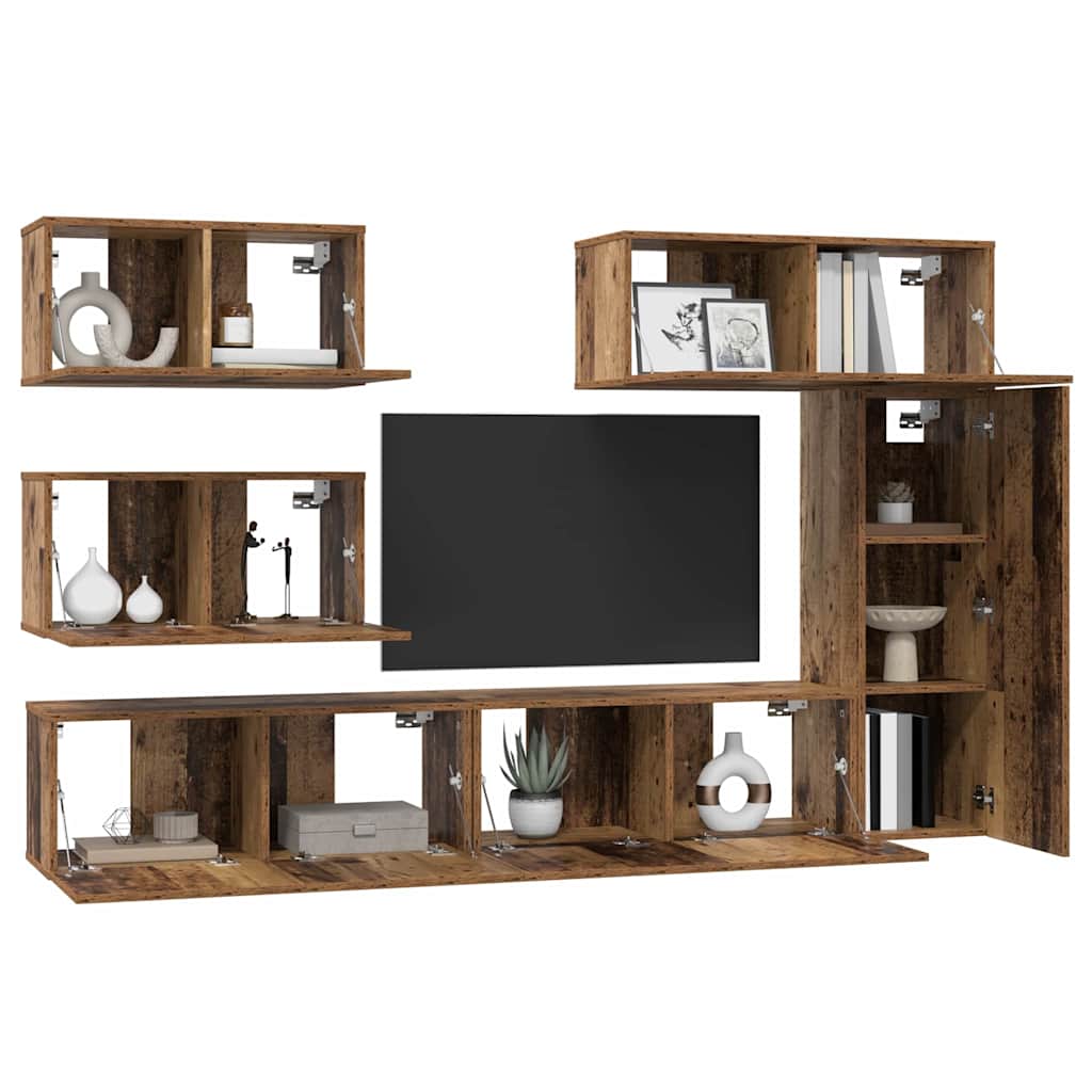 Set TV komoda Zidne 6 pcs Staro drvo Konstruirano drvo