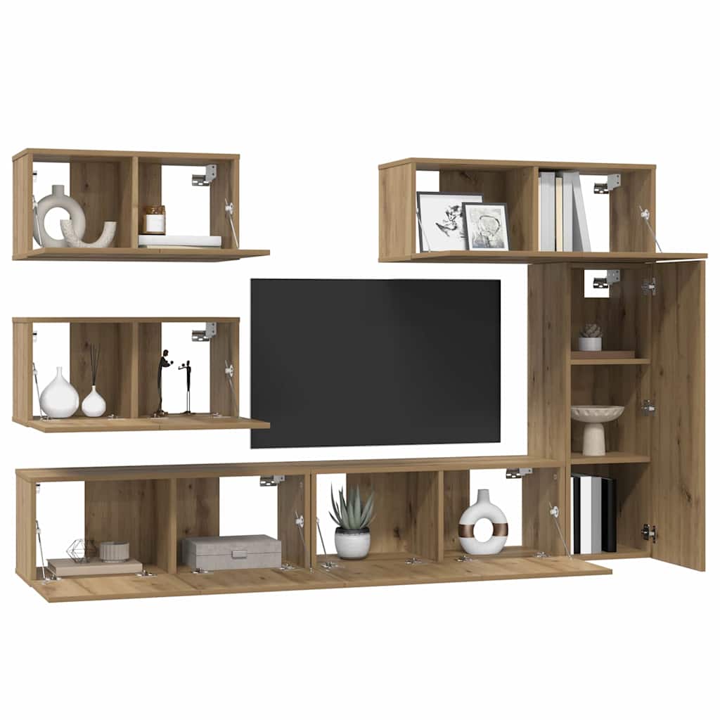 Set TV komoda Zidne 6 pcs Umjetnički hrast Konstruirano drvo