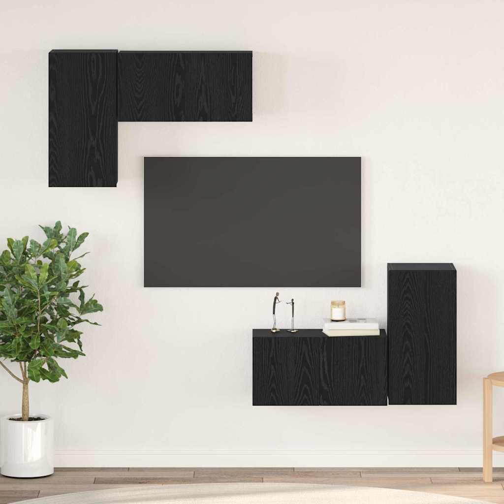 Set TV komoda Zidne Crni hrast Konstruirano drvo