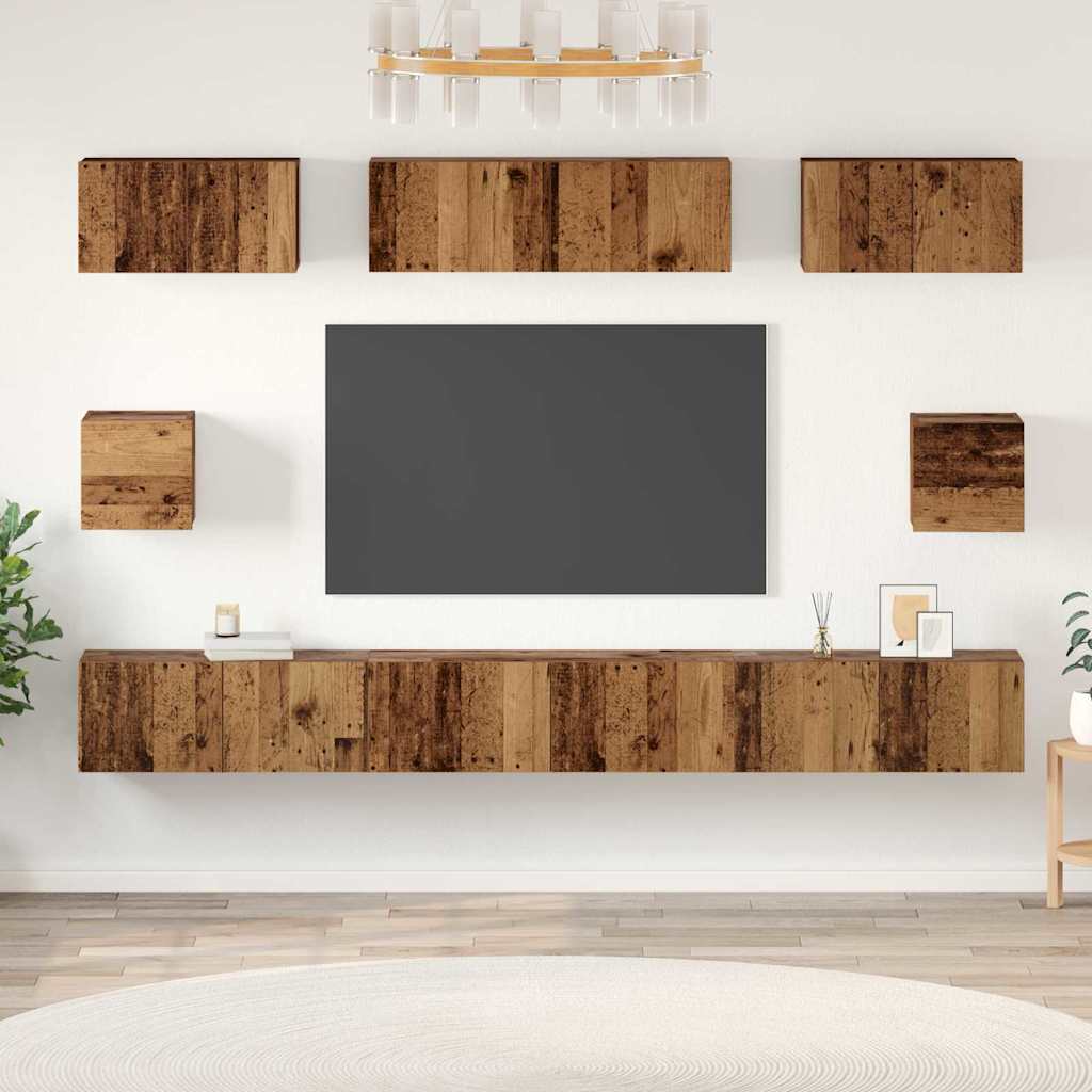Set TV komoda Zidne 8 pcs Staro drvo Konstruirano drvo