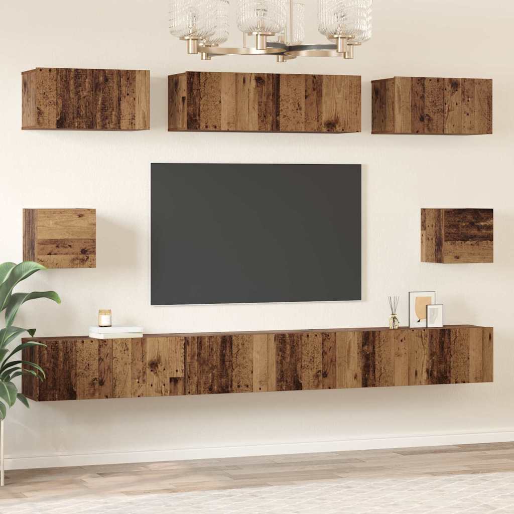 Set TV komoda Zidne 8 pcs Staro drvo Konstruirano drvo