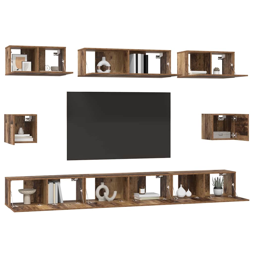 Set TV komoda Zidne 8 pcs Staro drvo Konstruirano drvo