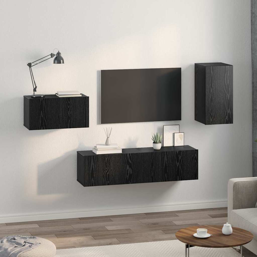 Set TV komoda s ladicama Zidne Crni hrast Konstruirano drvo