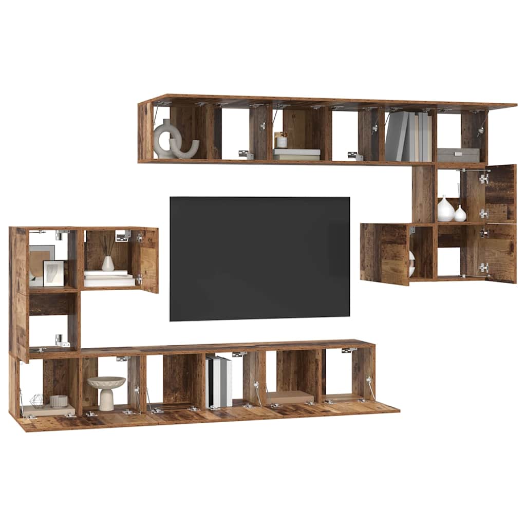 Set TV komoda Zidne 10 pcs Staro drvo Konstruirano drvo