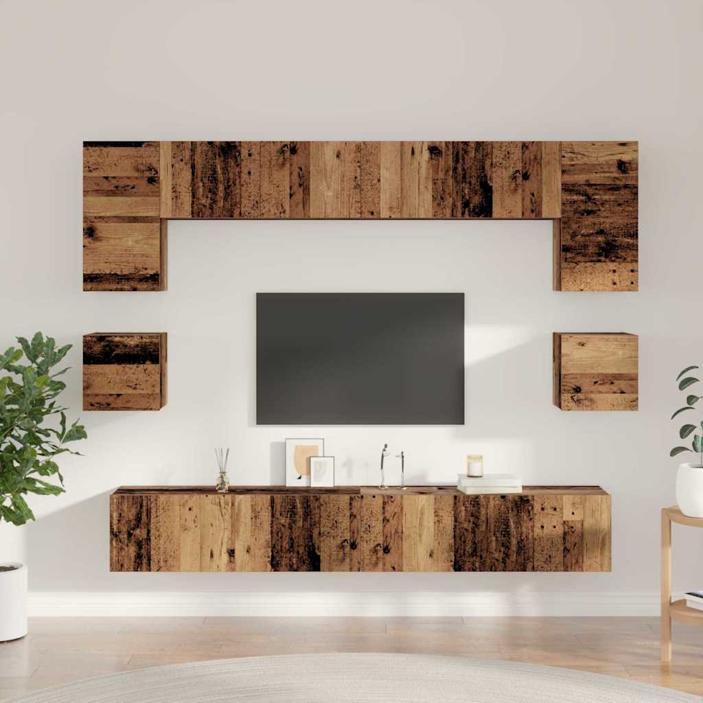 Set TV komoda Zidne 8 pcs Staro drvo Konstruirano drvo