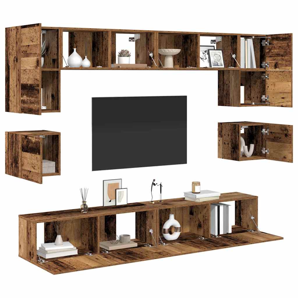 Set TV komoda Zidne 8 pcs Staro drvo Konstruirano drvo