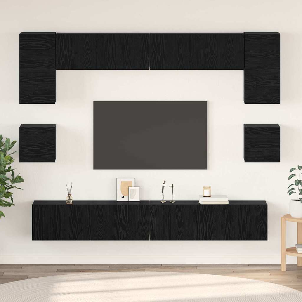 Set TV komoda 8 kom. Crni hrast Konstruirano drvo