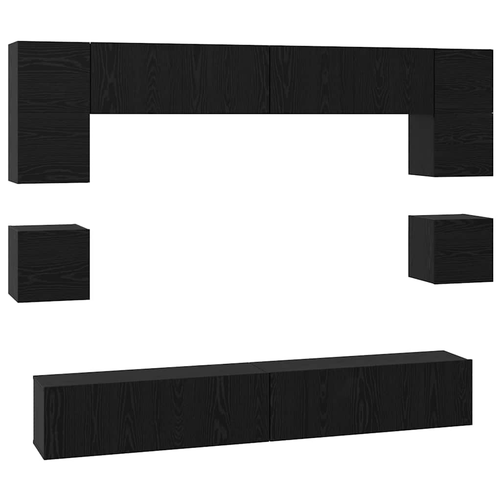 Set TV komoda 8 kom. Crni hrast Konstruirano drvo