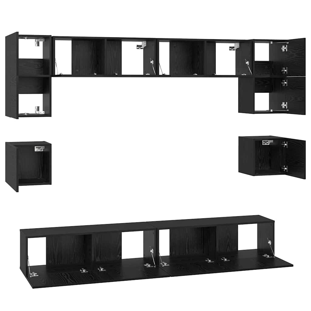 Set TV komoda 8 kom. Crni hrast Konstruirano drvo