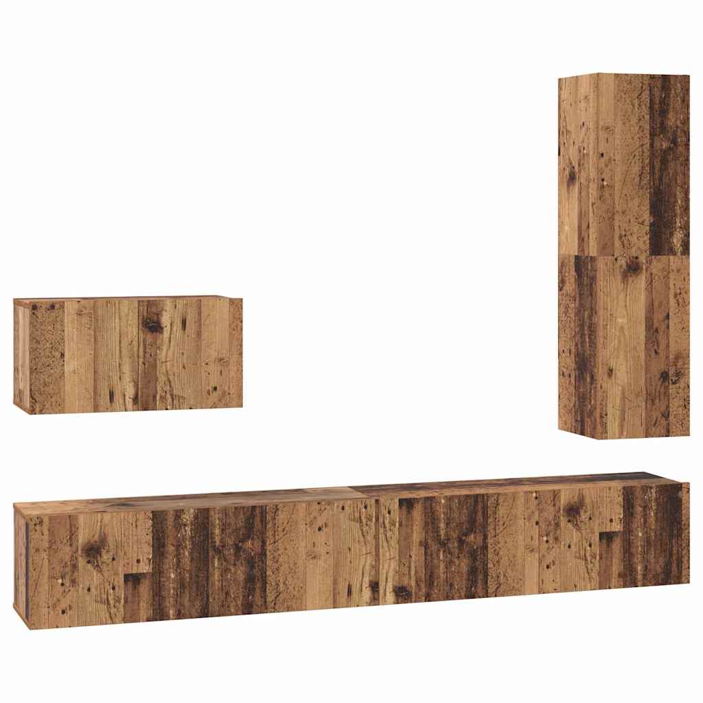Set TV komoda s ladicama 4 pcs Staro drvo Konstruirano drvo