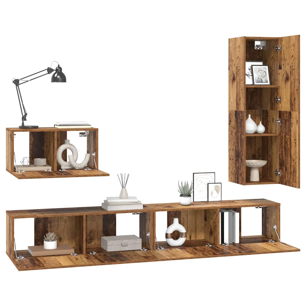 Set TV komoda s ladicama 4 pcs Staro drvo Konstruirano drvo