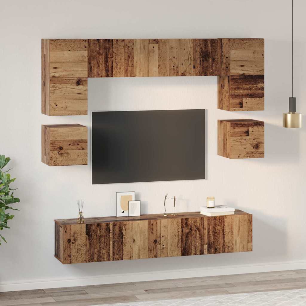 Set TV komoda Zidne 8 pcs Staro drvo Konstruirano drvo