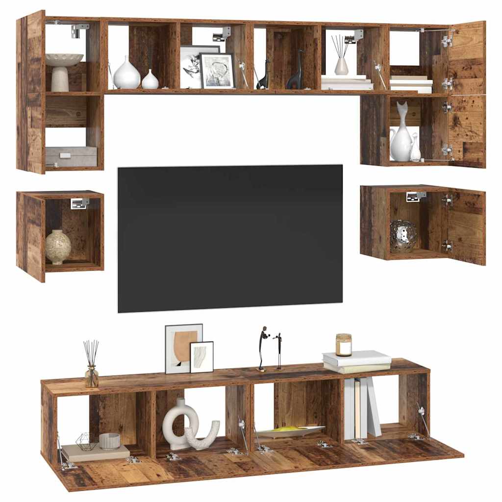 Set TV komoda Zidne 8 pcs Staro drvo Konstruirano drvo