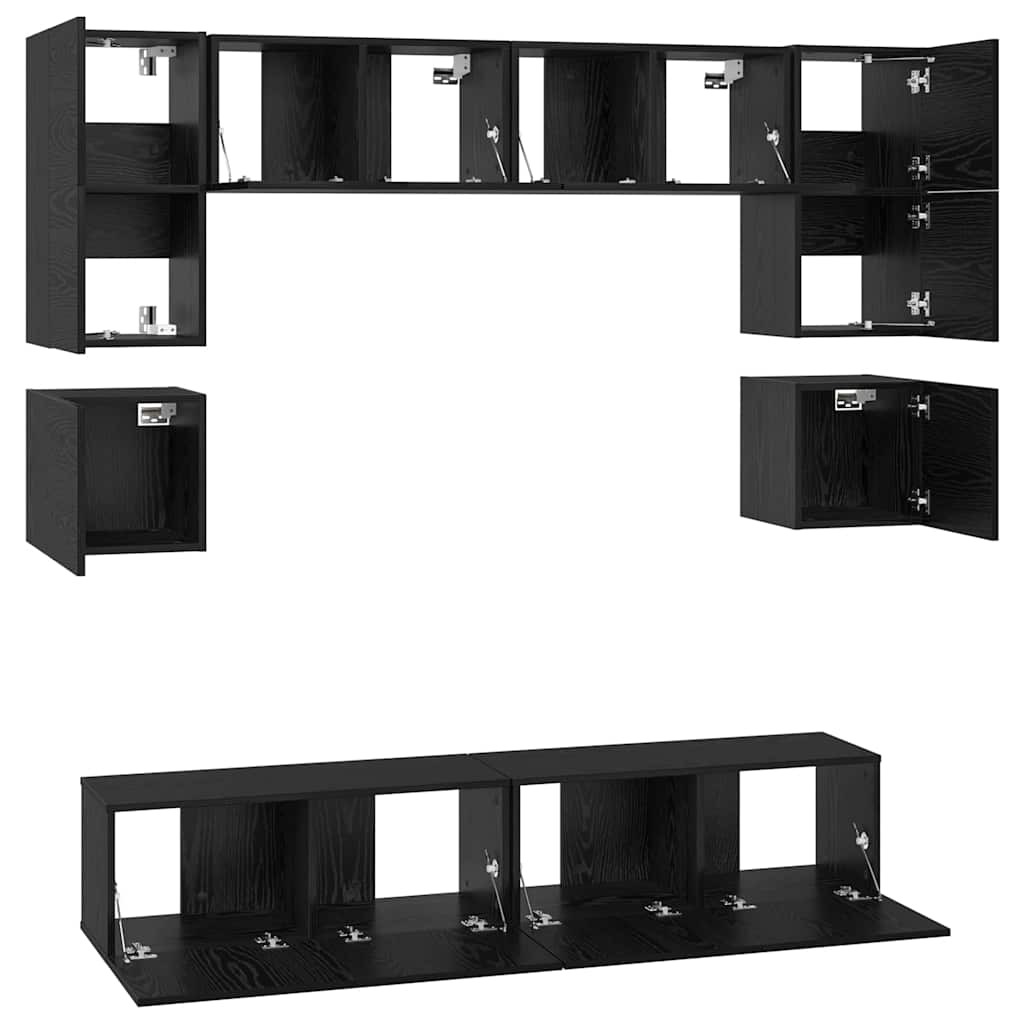 Set TV komoda 8 kom. Crni hrast Konstruirano drvo