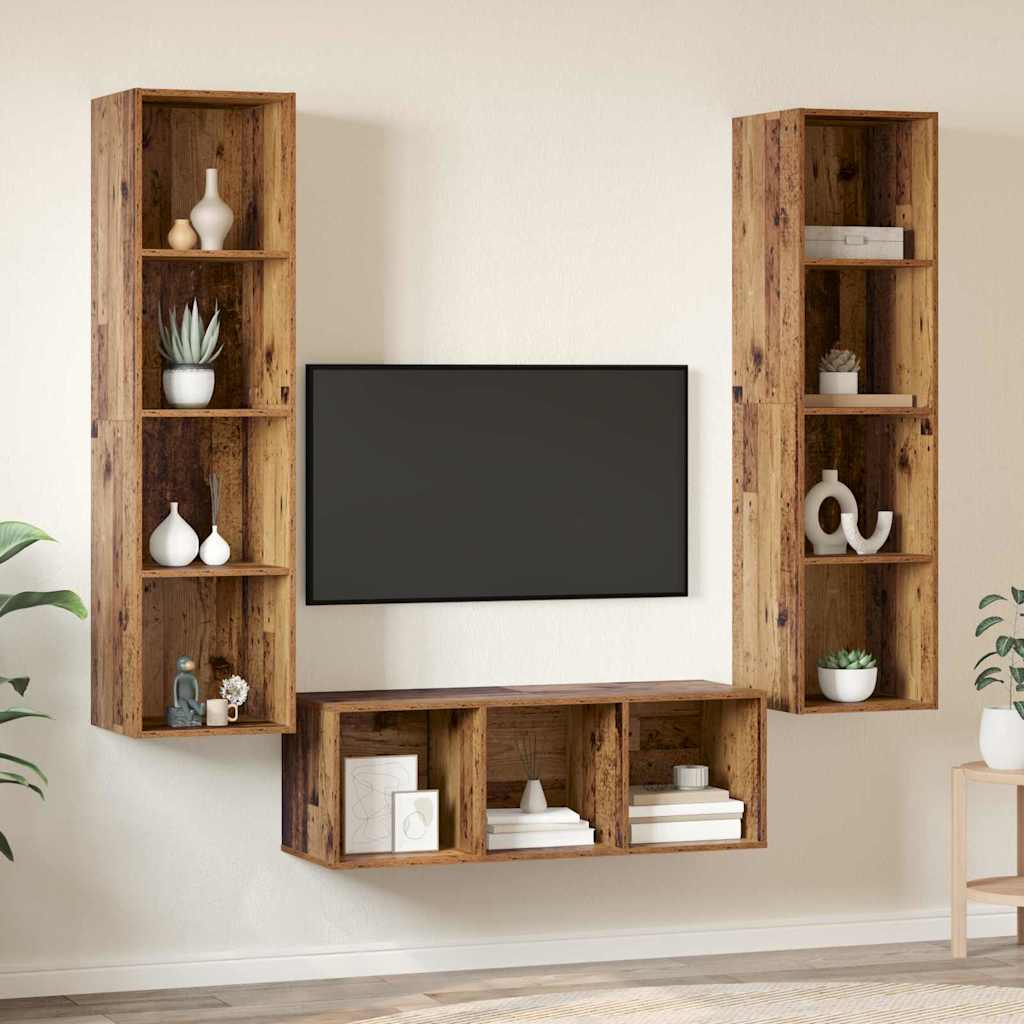 Set TV komoda Zidne 3 pcs Staro drvo Konstruirano drvo