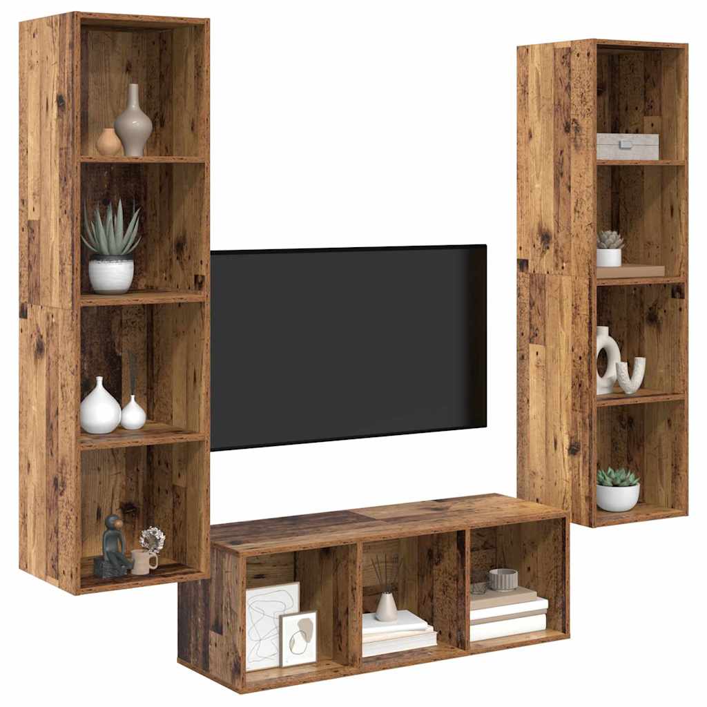 Set TV komoda Zidne 3 pcs Staro drvo Konstruirano drvo