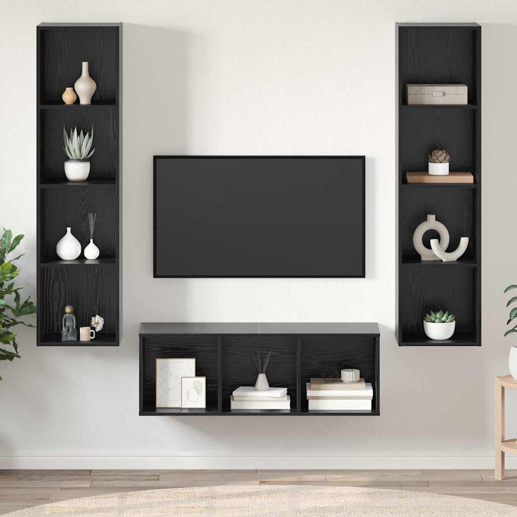 Set TV komoda Zidne 3 pcs Crni hrast Konstruirano drvo