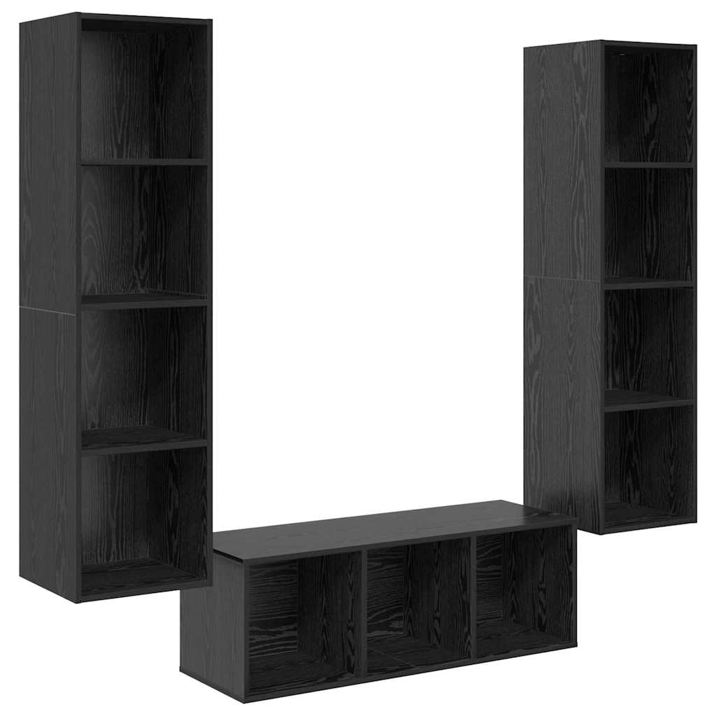Set TV komoda Zidne 3 pcs Crni hrast Konstruirano drvo